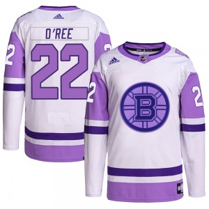 Authentic Adidas Youth Willie O'ree White/Purple Hockey Fights Cancer Primegreen Jersey - NHL Boston Bruins