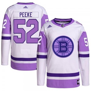 Authentic Adidas Youth Andrew Peeke White/Purple Hockey Fights Cancer Primegreen Jersey - NHL Boston Bruins