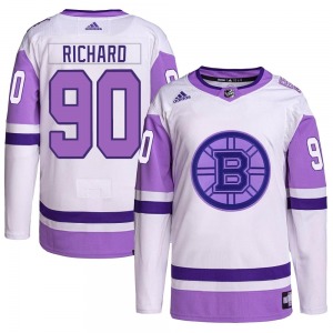 Authentic Adidas Youth Anthony Richard White/Purple Hockey Fights Cancer Primegreen Jersey - NHL Boston Bruins