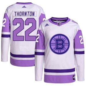 Authentic Adidas Youth Shawn Thornton White/Purple Hockey Fights Cancer Primegreen Jersey - NHL Boston Bruins