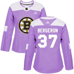 Authentic Adidas Women's Patrice Bergeron Purple Fights Cancer Practice Jersey - NHL Boston Bruins