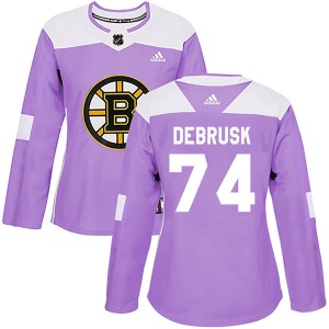 Authentic Adidas Women's Jake DeBrusk Purple Fights Cancer Practice Jersey - NHL Boston Bruins