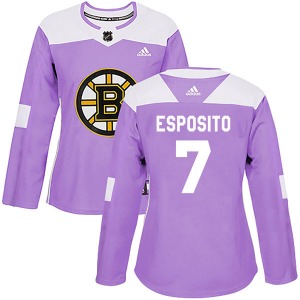 Authentic Adidas Women's Phil Esposito Purple Fights Cancer Practice Jersey - NHL Boston Bruins