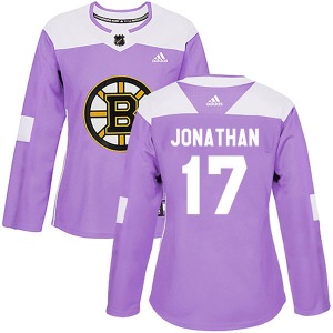 Authentic Adidas Women's Stan Jonathan Purple Fights Cancer Practice Jersey - NHL Boston Bruins
