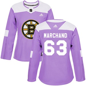 Authentic Adidas Women's Brad Marchand Purple Fights Cancer Practice Jersey - NHL Boston Bruins