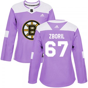 Authentic Adidas Women's Jakub Zboril Purple ized Fights Cancer Practice Jersey - NHL Boston Bruins