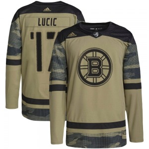 Authentic Adidas Youth Milan Lucic Camo Military Appreciation Practice Jersey - NHL Boston Bruins