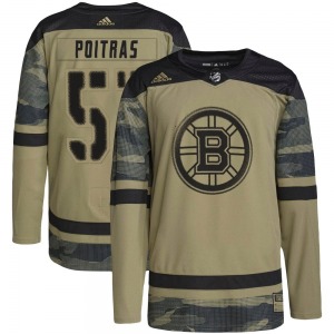 Authentic Adidas Youth Matthew Poitras Camo Military Appreciation Practice Jersey - NHL Boston Bruins