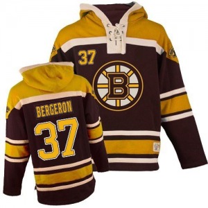 Authentic Youth Patrice Bergeron Black Old Time Hockey Sawyer Hooded Sweatshirt - NHL Boston Bruins