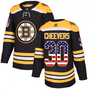 Authentic Adidas Youth Gerry Cheevers Black USA Flag Fashion Jersey - NHL Boston Bruins