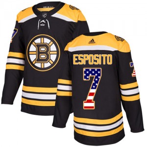 Authentic Adidas Youth Phil Esposito Black USA Flag Fashion Jersey - NHL Boston Bruins