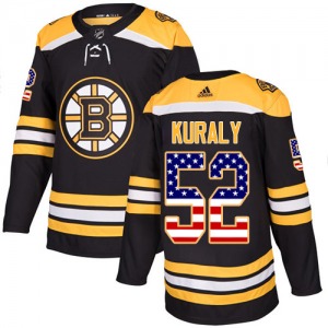 Authentic Adidas Youth Sean Kuraly Black USA Flag Fashion Jersey - NHL Boston Bruins