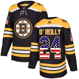 Authentic Adidas Youth Terry O'Reilly Black USA Flag Fashion Jersey - NHL Boston Bruins