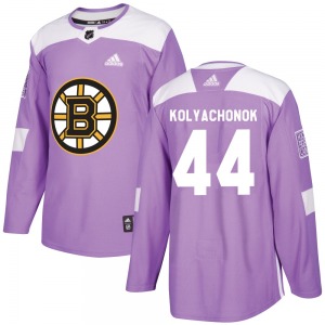 Authentic Adidas Youth Vladislav Kolyachonok Purple Fights Cancer Practice Jersey - NHL Boston Bruins