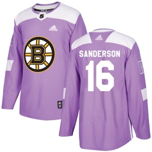 Authentic Adidas Youth Derek Sanderson Purple Fights Cancer Practice Jersey - NHL Boston Bruins