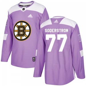 Authentic Adidas Youth Victor Soderstrom Purple Fights Cancer Practice Jersey - NHL Boston Bruins
