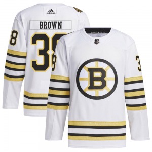 Authentic Adidas Youth Patrick Brown White 100th Anniversary Primegreen Jersey - NHL Boston Bruins