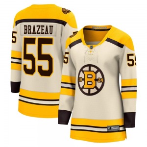 Premier Fanatics Branded Women's Justin Brazeau Cream Breakaway 100th Anniversary Jersey - NHL Boston Bruins