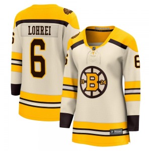 Premier Fanatics Branded Women's Mason Lohrei Cream Breakaway 100th Anniversary Jersey - NHL Boston Bruins