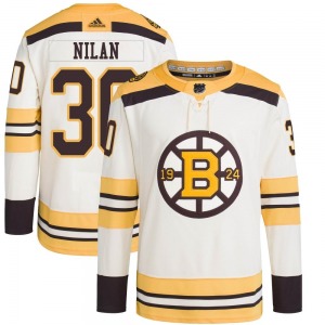 Authentic Adidas Adult Chris Nilan Cream 100th Anniversary Primegreen Jersey - NHL Boston Bruins