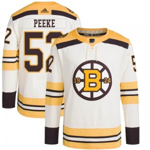 Authentic Adidas Adult Andrew Peeke Cream 100th Anniversary Primegreen Jersey - NHL Boston Bruins