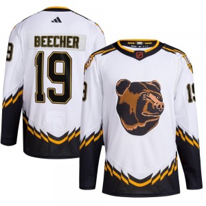 Authentic Adidas Youth Johnny Beecher White Reverse Retro 2.0 Jersey - NHL Boston Bruins