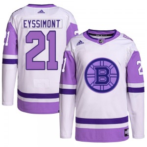 Authentic Adidas Youth Michael Eyssimont White/Purple Hockey Fights Cancer Primegreen Jersey - NHL Boston Bruins