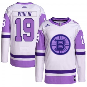 Authentic Adidas Youth Dave Poulin White/Purple Hockey Fights Cancer Primegreen Jersey - NHL Boston Bruins