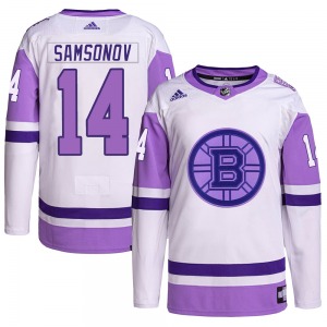 Authentic Adidas Youth Sergei Samsonov White/Purple Hockey Fights Cancer Primegreen Jersey - NHL Boston Bruins