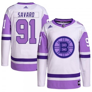 Authentic Adidas Youth Marc Savard White/Purple Hockey Fights Cancer Primegreen Jersey - NHL Boston Bruins