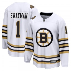 Premier Fanatics Branded Adult Jeremy Swayman White Breakaway 100th Anniversary Jersey - NHL Boston Bruins