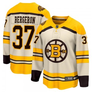 Premier Fanatics Branded Adult Patrice Bergeron Cream Breakaway 100th Anniversary Jersey - NHL Boston Bruins