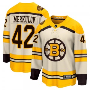 Premier Fanatics Branded Adult Georgii Merkulov Cream Breakaway 100th Anniversary Jersey - NHL Boston Bruins