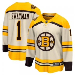 Premier Fanatics Branded Adult Jeremy Swayman Cream Breakaway 100th Anniversary Jersey - NHL Boston Bruins